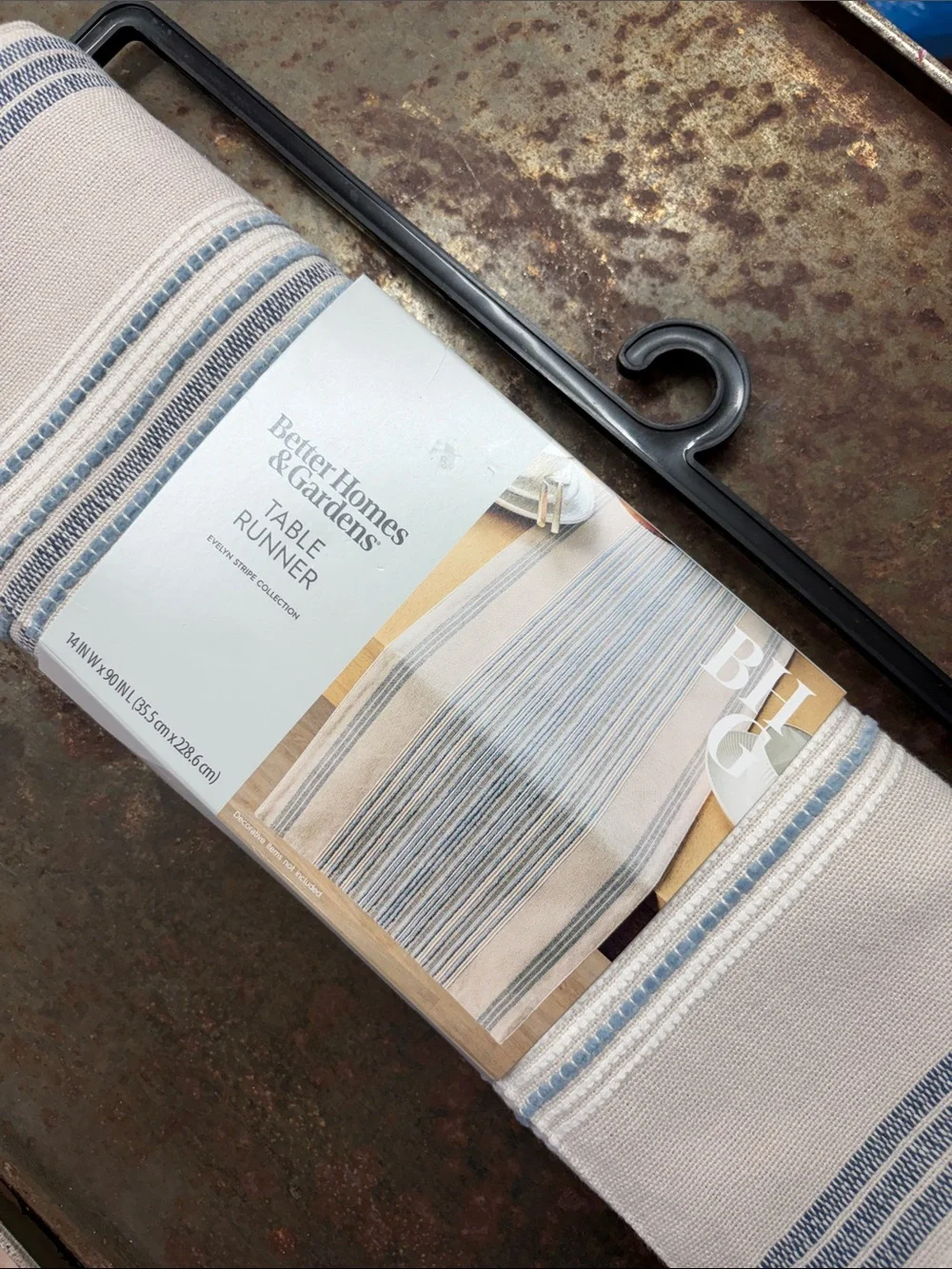 Better Homes & Gardens “Blue Silver” Cotton Table Runner - Evelyn Stripe. 14x90